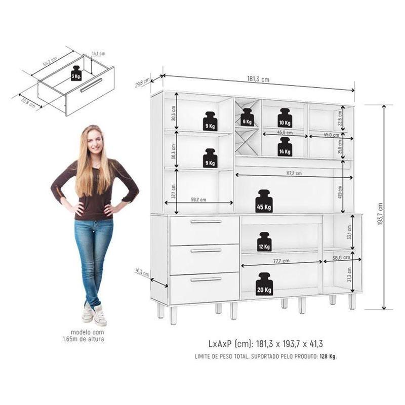 Ramzy 6点セット Armário de Cozinha Kit Max 6 Portas 3 Gavetas MDF 181CM Branco